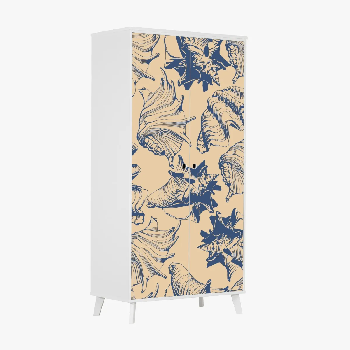 Naklejka na szafę wzór z muszlami w granacie i beżu – Wallissimo® Naklejka na szafę wzór z muszlami w granacie i beżu – Wallissimo®