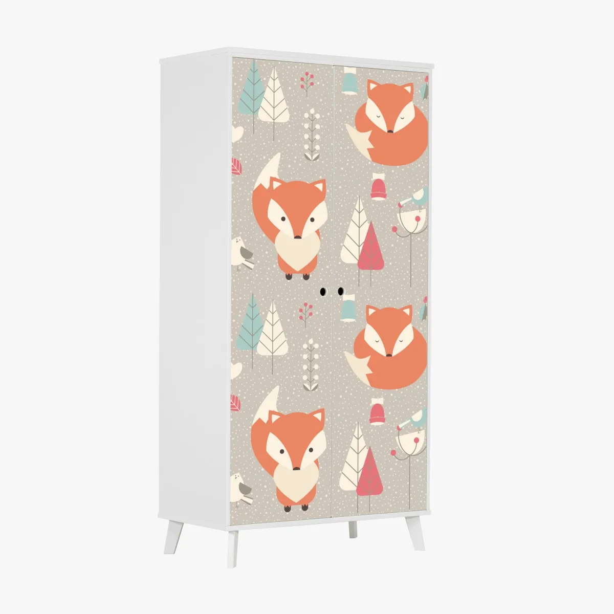 Naklejka na szafę uroczy leśny wzór z lisami – Wallissimo® Naklejka na szafę uroczy leśny wzór z lisami – Wallissimo®