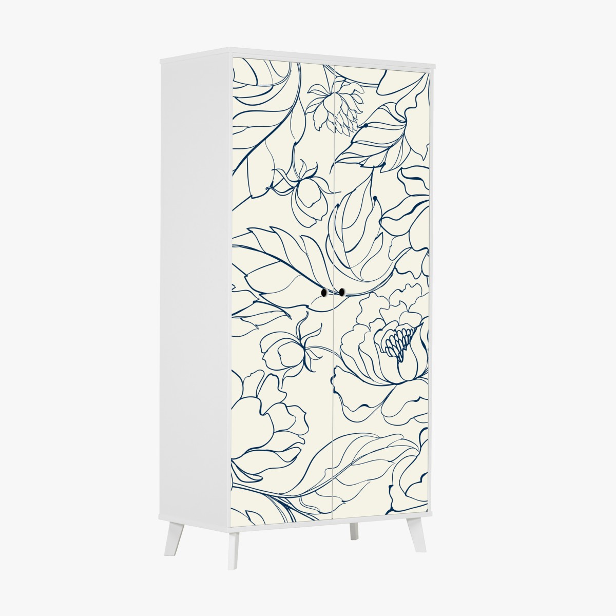 Wardrobe sticker hand-drawn navy floral pattern on cream