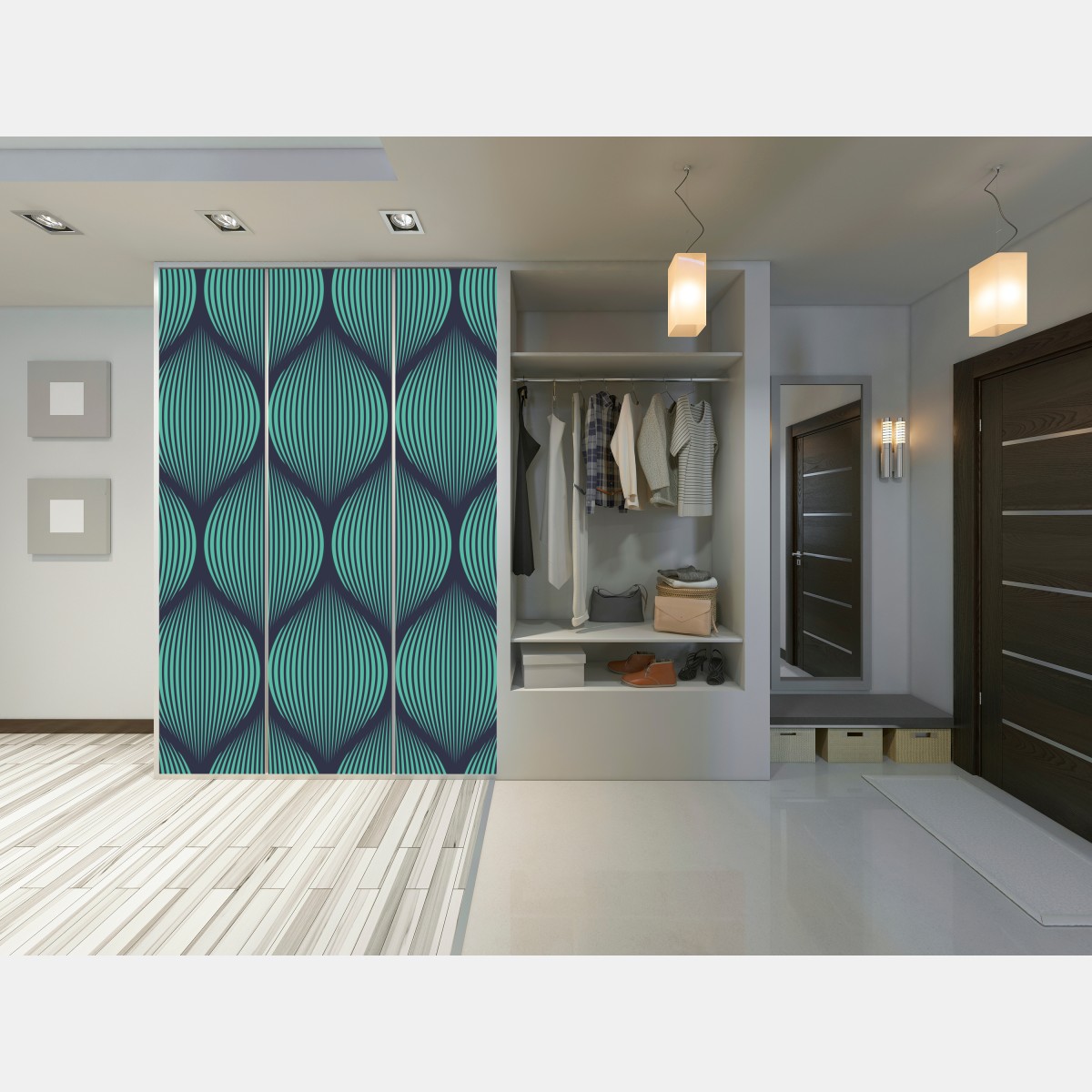 Naklejka na szafę turkusowy geometryczny motyw łezki – Wallissimo® Naklejka na szafę turkusowy geometryczny motyw łezki – Wallissimo®