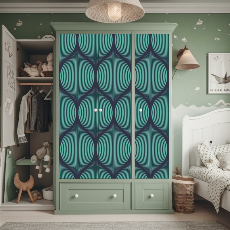 Naklejka na szafę turkusowy geometryczny motyw łezki – Wallissimo® Naklejka na szafę turkusowy geometryczny motyw łezki – Wallissimo®