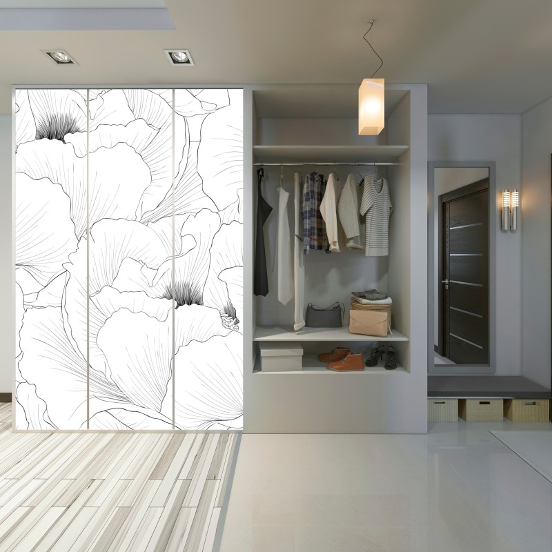 Naklejka na szafę delikatny botaniczny rysunek kwiatowy – Wallissimo® Naklejka na szafę delikatny botaniczny rysunek kwiatowy – Wallissimo®