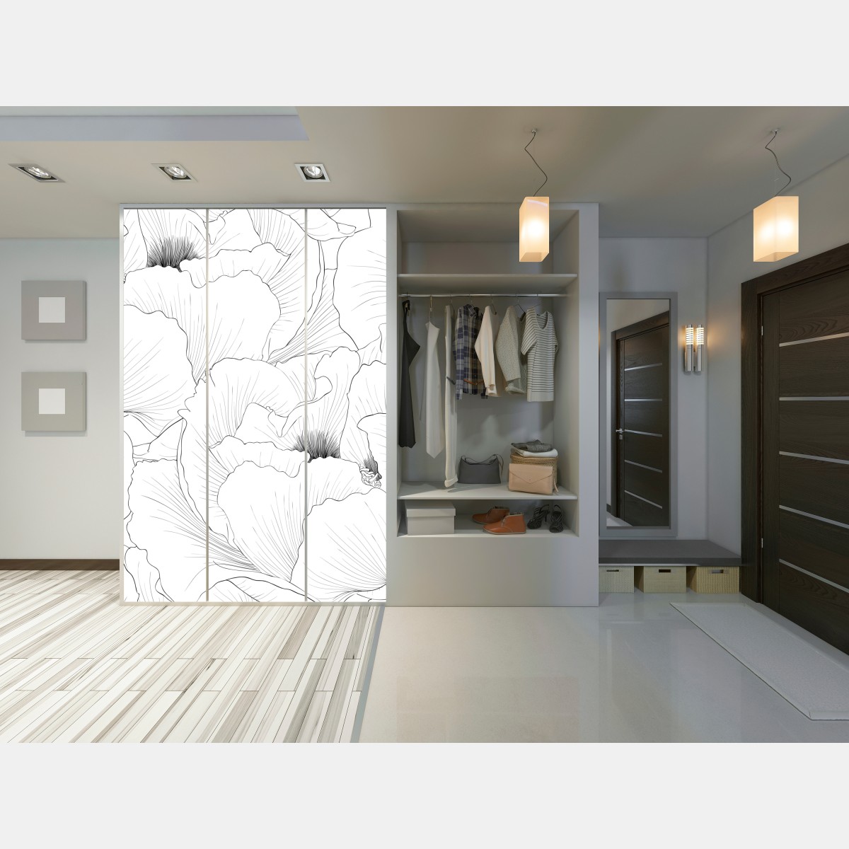 Naklejka na szafę delikatny botaniczny rysunek kwiatowy – Wallissimo® Naklejka na szafę delikatny botaniczny rysunek kwiatowy – Wallissimo®