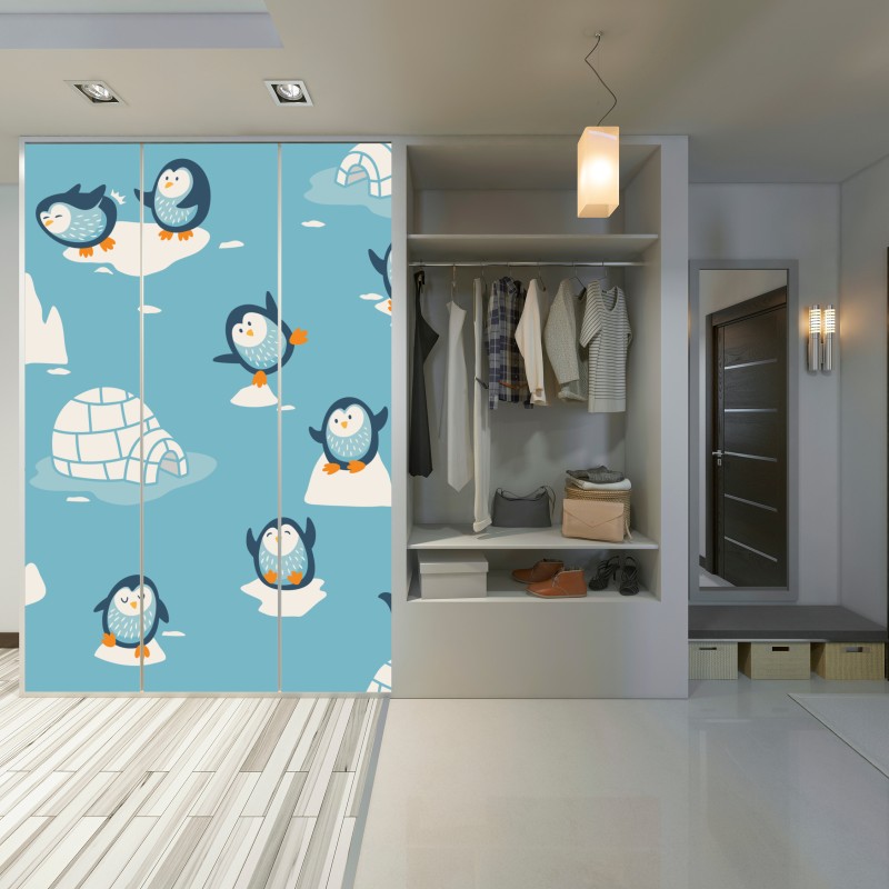 Naklejka na szafę zabawny wzór z pingwinami do pokoju dziecięcego – Wallissimo® Naklejka na szafę zabawny wzór z pingwinami do pokoju dziecięcego – Wallissimo®