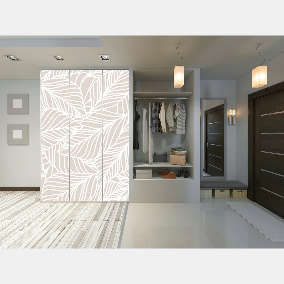 Naklejka na szafę beżowy botaniczny wzór liści – Wallissimo® Naklejka na szafę beżowy botaniczny wzór liści – Wallissimo®