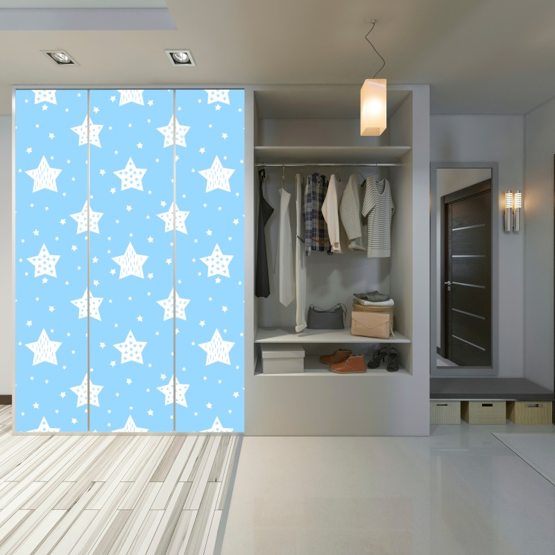 Naklejka na szafę miękkie niebieskie gwiazdki do pokoju dziecięcego – Wallissimo® Naklejka na szafę miękkie niebieskie gwiazdki do pokoju dziecięcego – Wallissimo®
