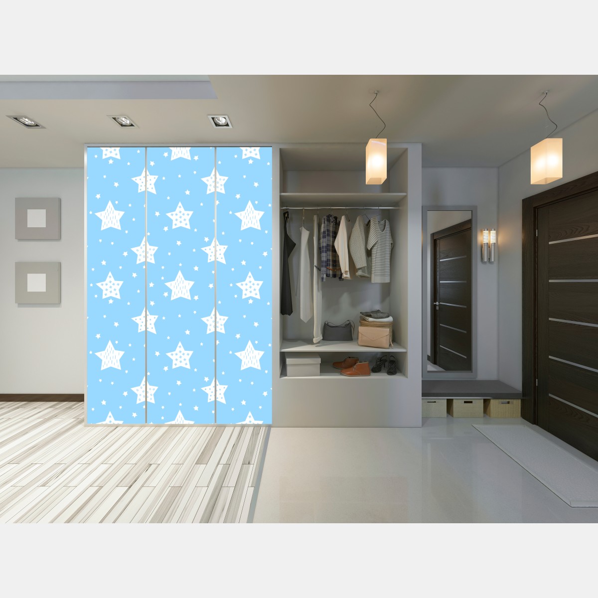 Naklejka na szafę miękkie niebieskie gwiazdki do pokoju dziecięcego – Wallissimo® Naklejka na szafę miękkie niebieskie gwiazdki do pokoju dziecięcego – Wallissimo®