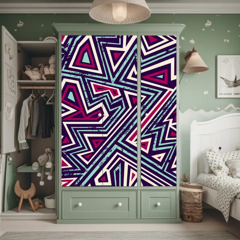 Naklejka na szafę botaniczny wzór liści w turkusie i koralu – Wallissimo®