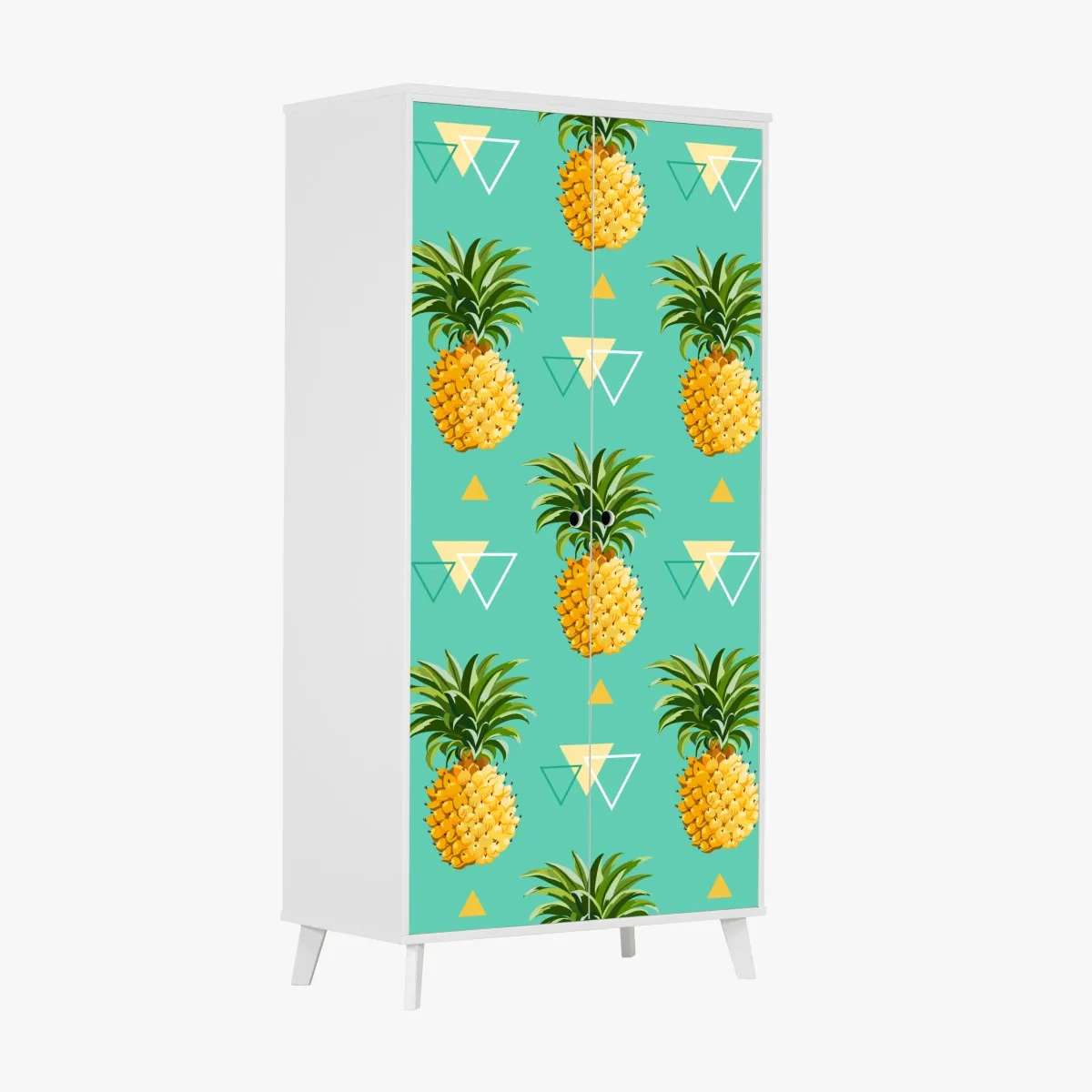 Naklejka na szafę tropikalny wzór z ananasami na turkusowym tle – Wallissimo® Naklejka na szafę tropikalny wzór z ananasami na turkusowym tle – Wallissimo®