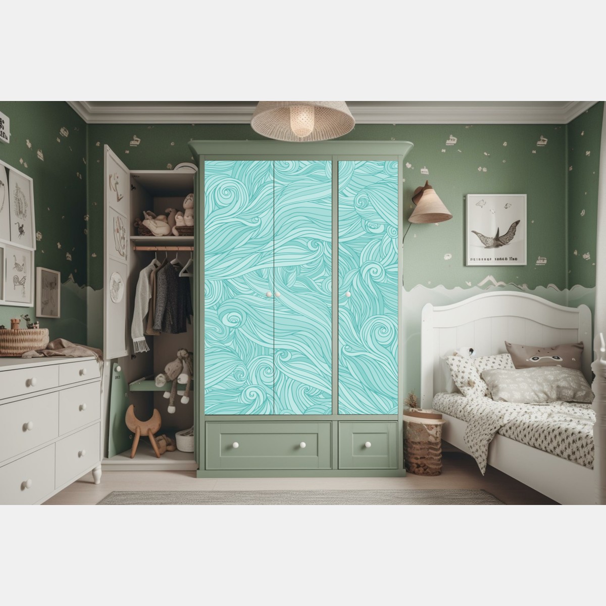 Naklejka na szafę turkusowy wzór falowy do dekoracji ścian – Wallissimo® Naklejka na szafę turkusowy wzór falowy do dekoracji ścian – Wallissimo®