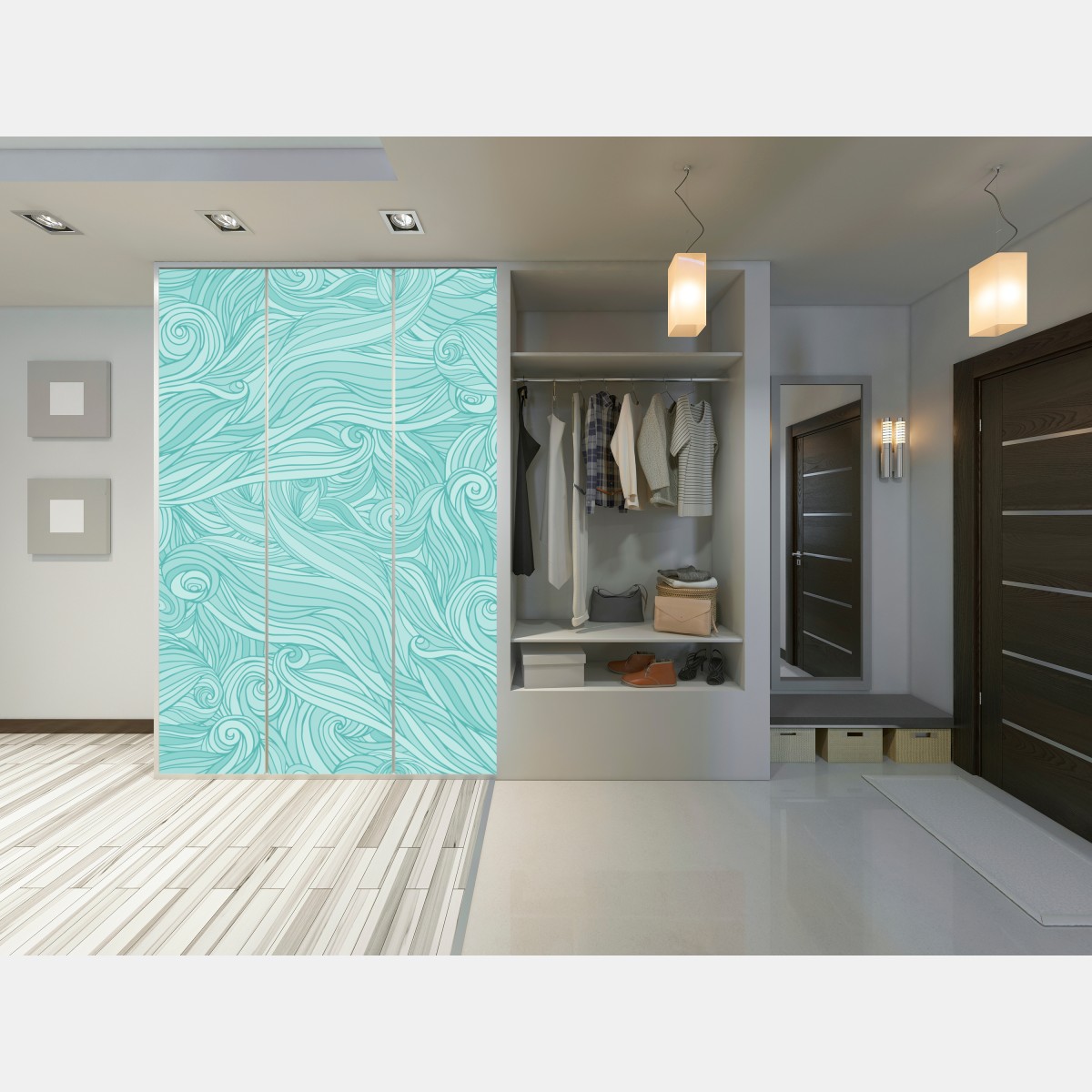 Naklejka na szafę turkusowy wzór falowy do dekoracji ścian – Wallissimo® Naklejka na szafę turkusowy wzór falowy do dekoracji ścian – Wallissimo®