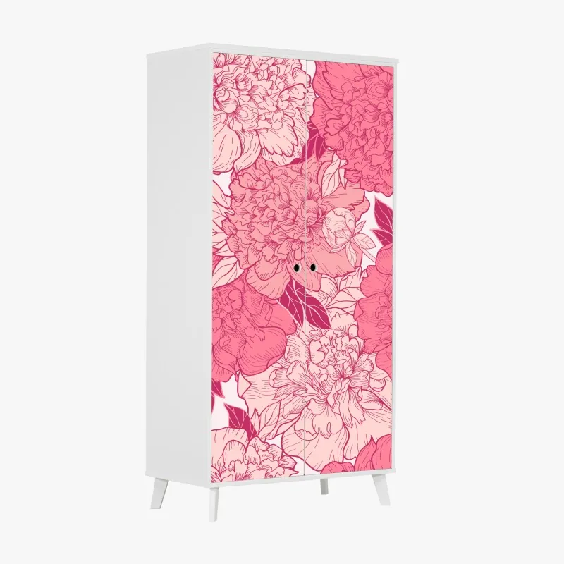Naklejka na szafę różowy wzór z piwoniami