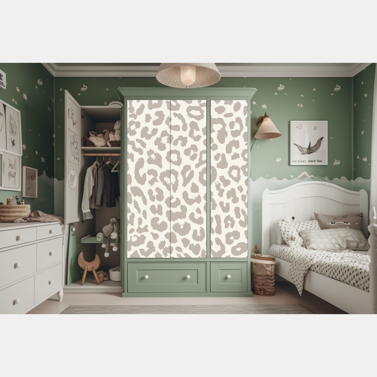 Naklejka na szafę neutralny beżowy wzór w panterkę – Wallissimo® Naklejka na szafę neutralny beżowy wzór w panterkę – Wallissimo®