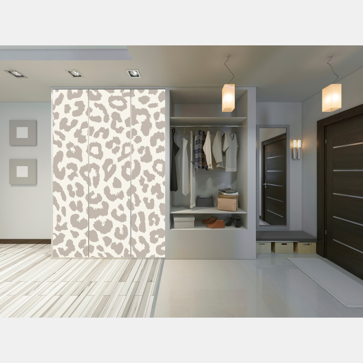 Naklejka na szafę neutralny beżowy wzór w panterkę – Wallissimo® Naklejka na szafę neutralny beżowy wzór w panterkę – Wallissimo®