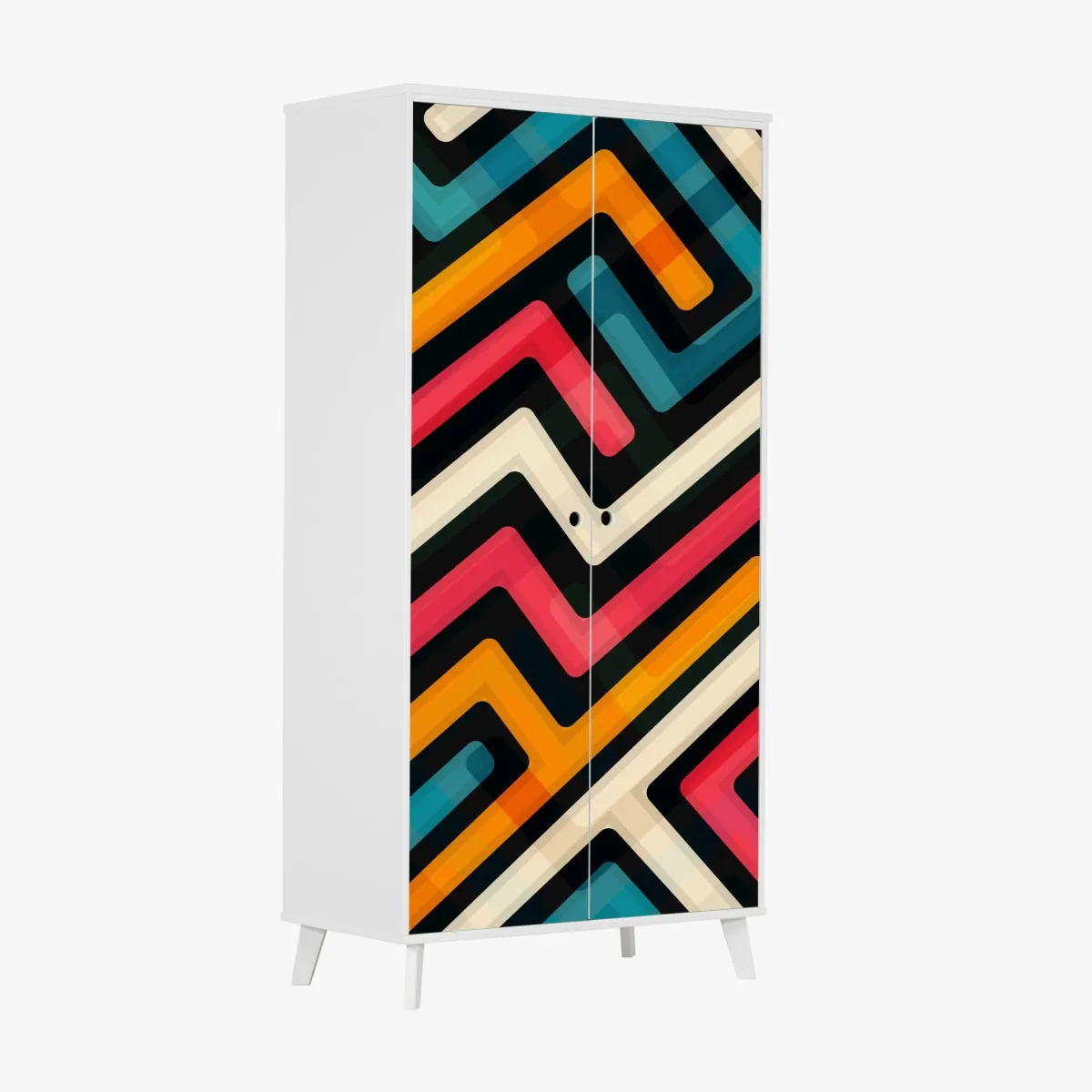 Naklejka na szafę kolorowy geometryczny wzór labiryntu – Wallissimo® Naklejka na szafę kolorowy geometryczny wzór labiryntu – Wallissimo®