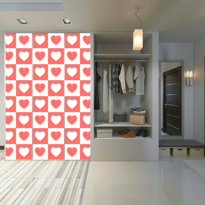 Naklejka na szafę różowy wzór serc w szachownicy – Wallissimo® Naklejka na szafę różowy wzór serc w szachownicy – Wallissimo®
