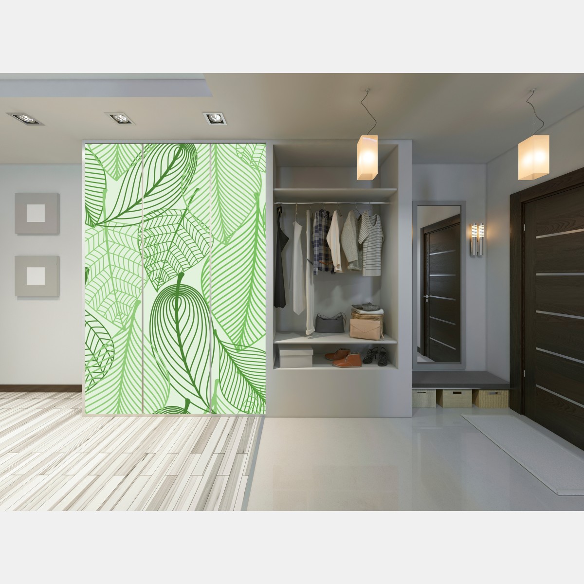 Naklejka na szafę zielony botaniczny wzór liści – Wallissimo® Naklejka na szafę zielony botaniczny wzór liści – Wallissimo®