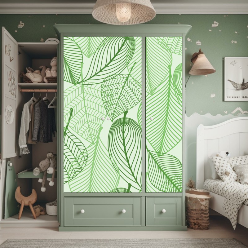 Naklejka na szafę zielony botaniczny wzór liści – Wallissimo® Naklejka na szafę zielony botaniczny wzór liści – Wallissimo®