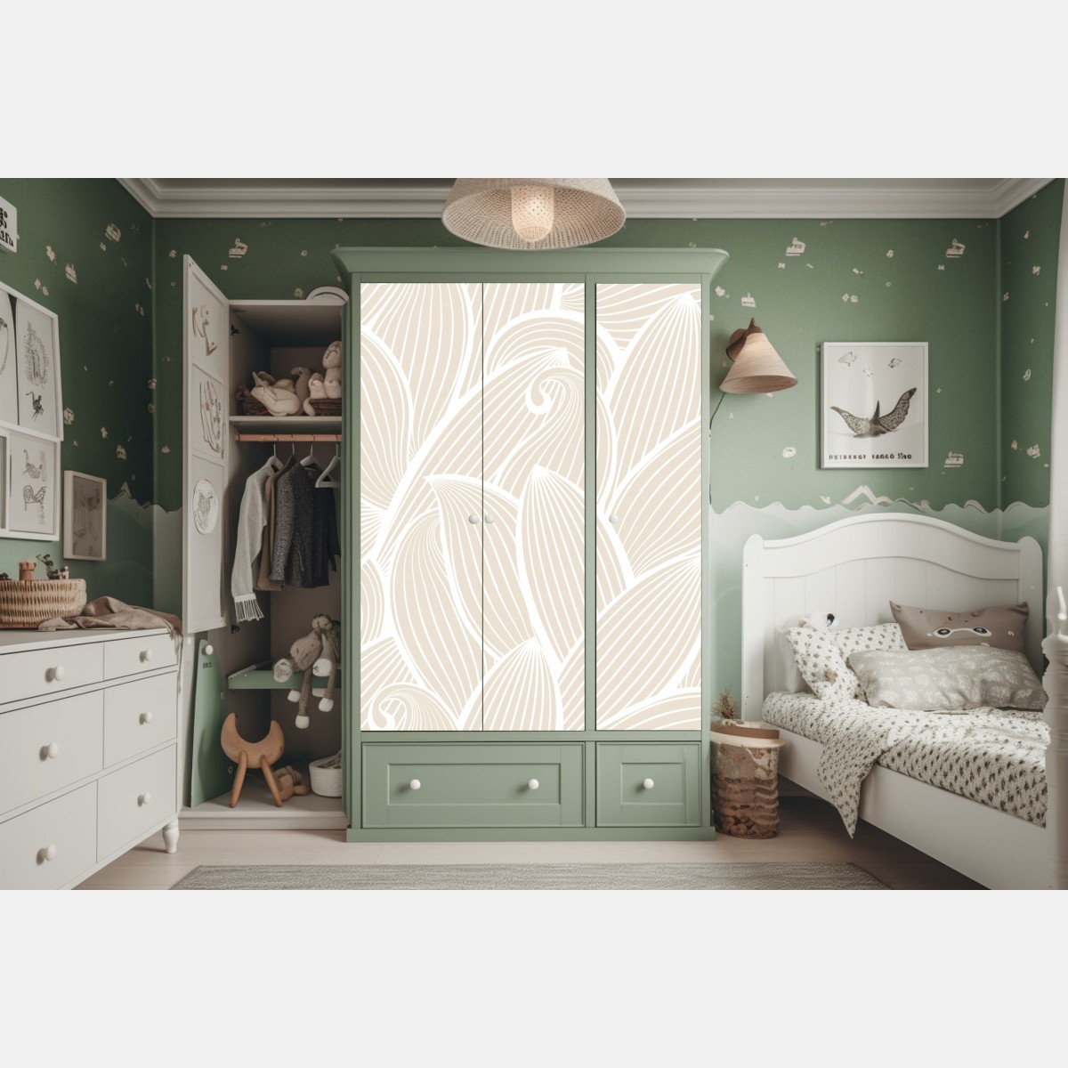 Naklejka na szafę delikatny beżowy botaniczny wzór – Wallissimo® Naklejka na szafę delikatny beżowy botaniczny wzór – Wallissimo®