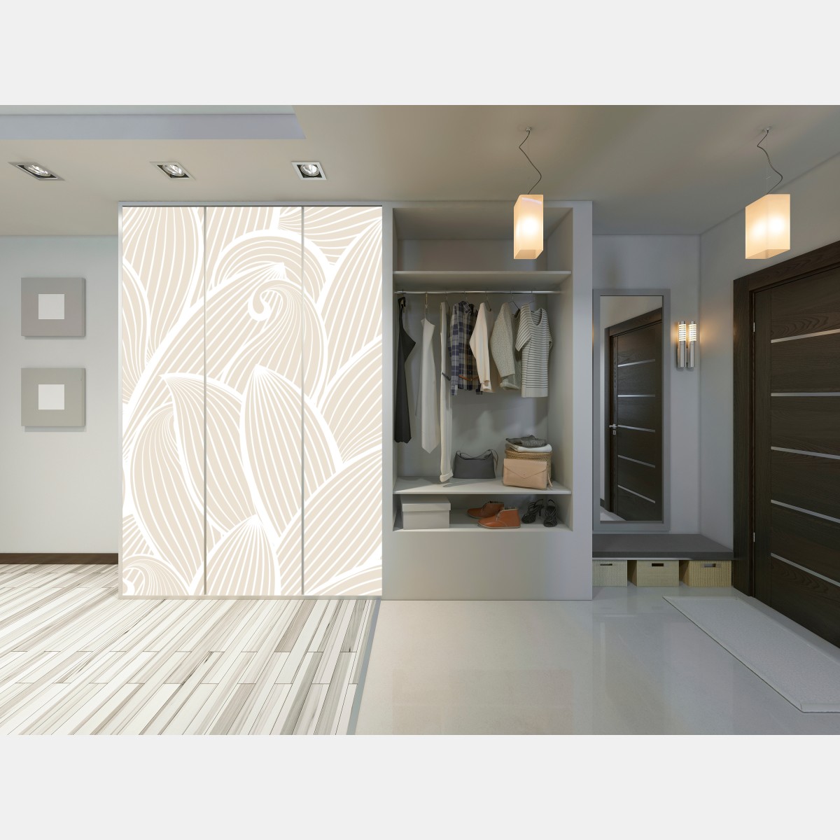 Naklejka na szafę delikatny beżowy botaniczny wzór – Wallissimo® Naklejka na szafę delikatny beżowy botaniczny wzór – Wallissimo®