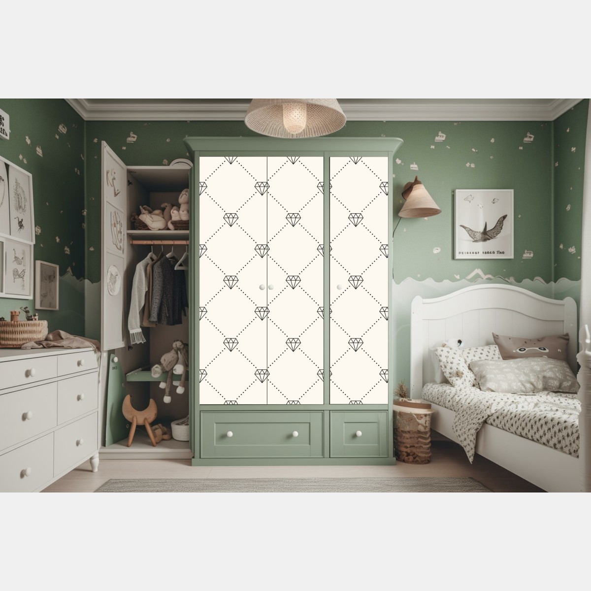 Naklejka na szafę wzór kratki z diamentami na beżowym tle – Wallissimo® Naklejka na szafę wzór kratki z diamentami na beżowym tle – Wallissimo®