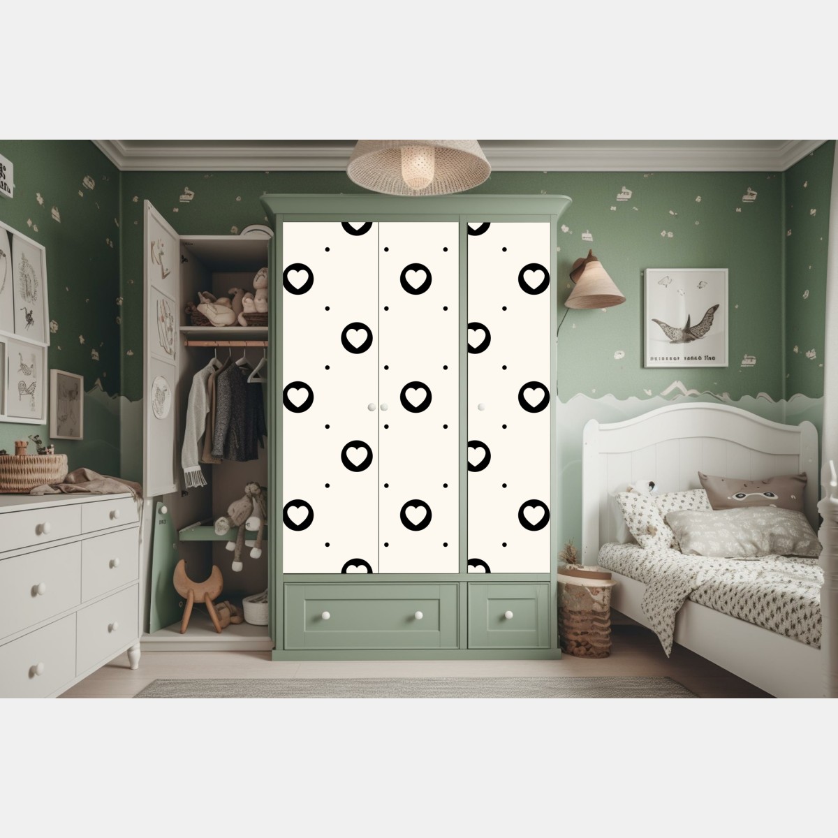 Naklejka na szafę minimalistyczny wzór czarnych serc – Wallissimo® Naklejka na szafę minimalistyczny wzór czarnych serc – Wallissimo®