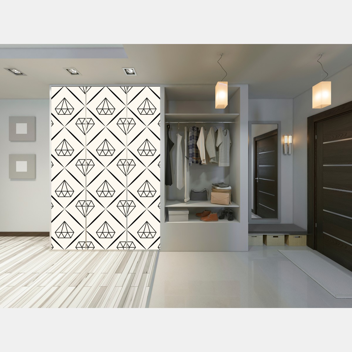 Naklejka na szafę geometryczny wzór z diamentami – Wallissimo® Naklejka na szafę geometryczny wzór z diamentami – Wallissimo®