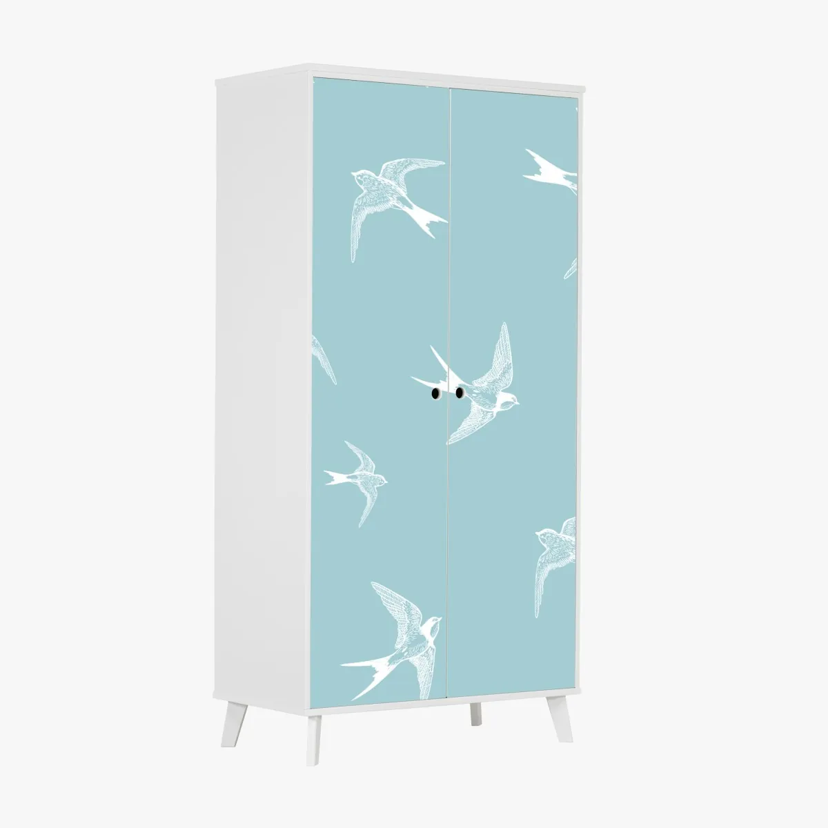 Naklejka na szafę pastelowy wzór z jaskółkami – Wallissimo® Naklejka na szafę pastelowy wzór z jaskółkami – Wallissimo®