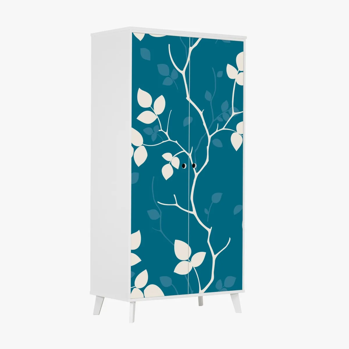 Naklejka na szafę turkusowy botaniczny wzór liści – Wallissimo® Naklejka na szafę turkusowy botaniczny wzór liści – Wallissimo®