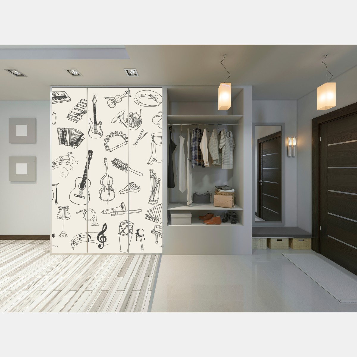 Naklejka na szafę ręcznie rysowane instrumenty muzyczne kolaż – Wallissimo® Naklejka na szafę ręcznie rysowane instrumenty muzyczne kolaż – Wallissimo®