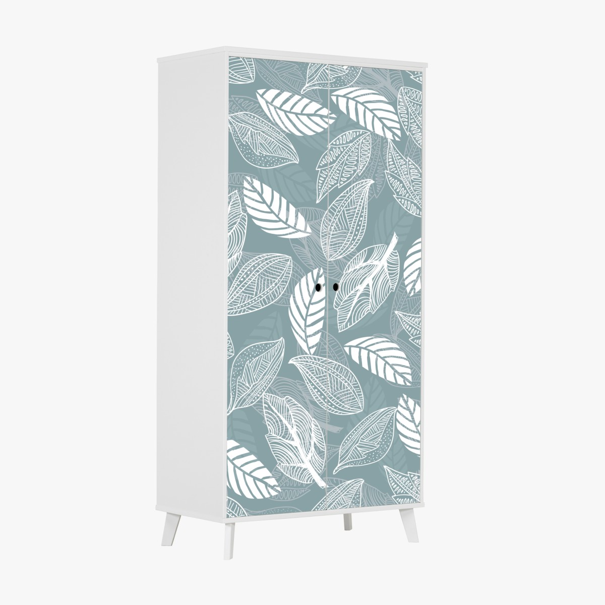Wardrobe sticker hand-drawn leaf pattern on teal background