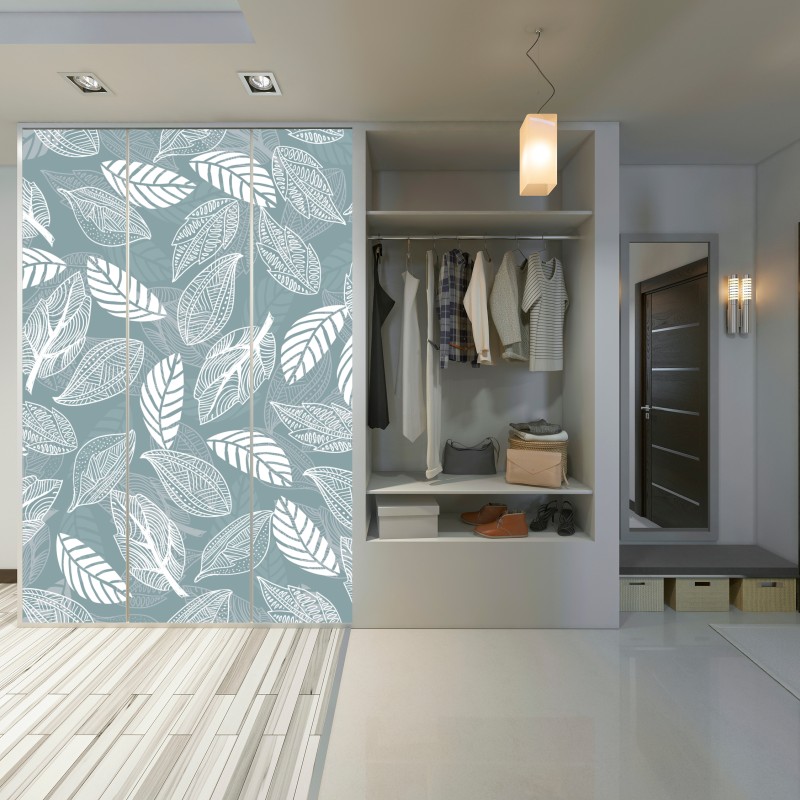 Naklejka na szafę ręcznie rysowany wzór liści na miętowym tle – Wallissimo® Naklejka na szafę ręcznie rysowany wzór liści na miętowym tle – Wallissimo®