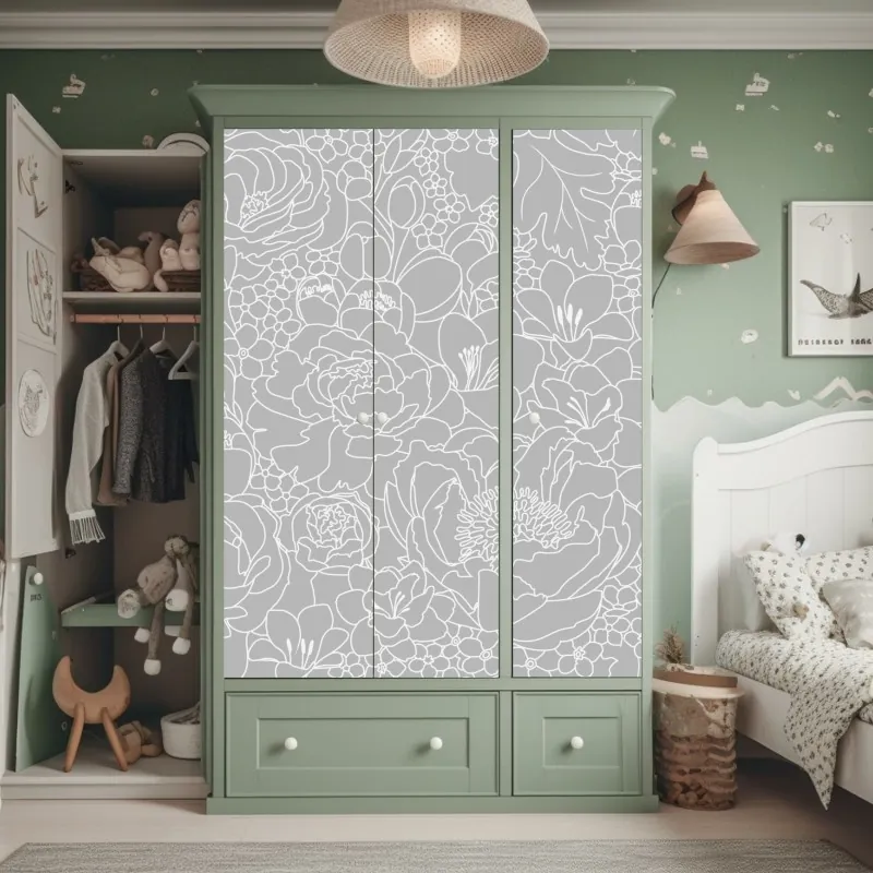 Naklejka na szafę złote liście w stylu line art – Wallissimo®