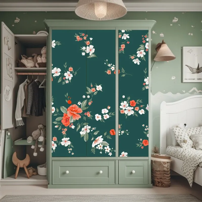 Naklejka na szafę żywa czerwona róża - zbliżenie – Wallissimo®