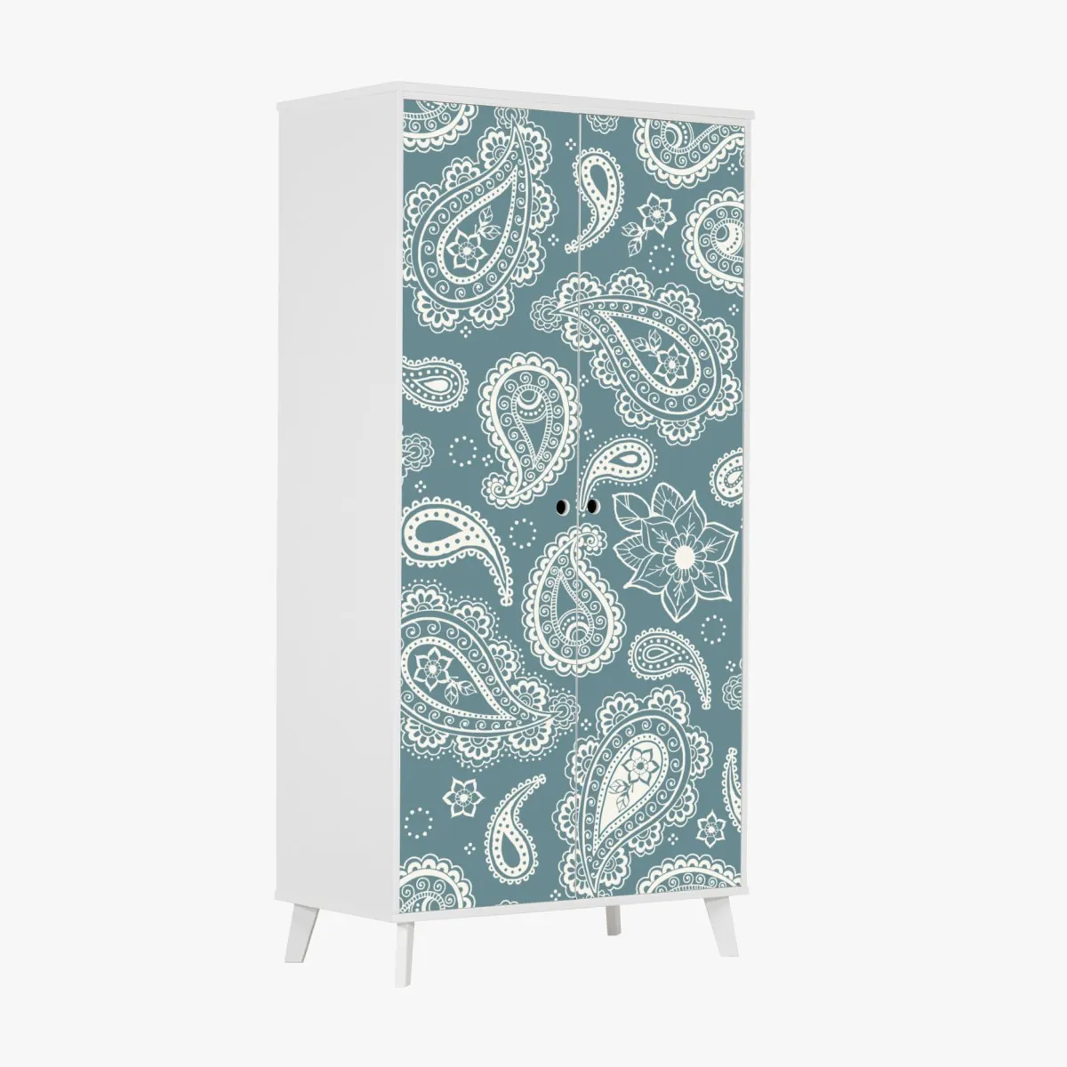 Naklejka na szafę morski wzór paisley z kwiatowymi motywami – Wallissimo® Naklejka na szafę morski wzór paisley z kwiatowymi motywami – Wallissimo®