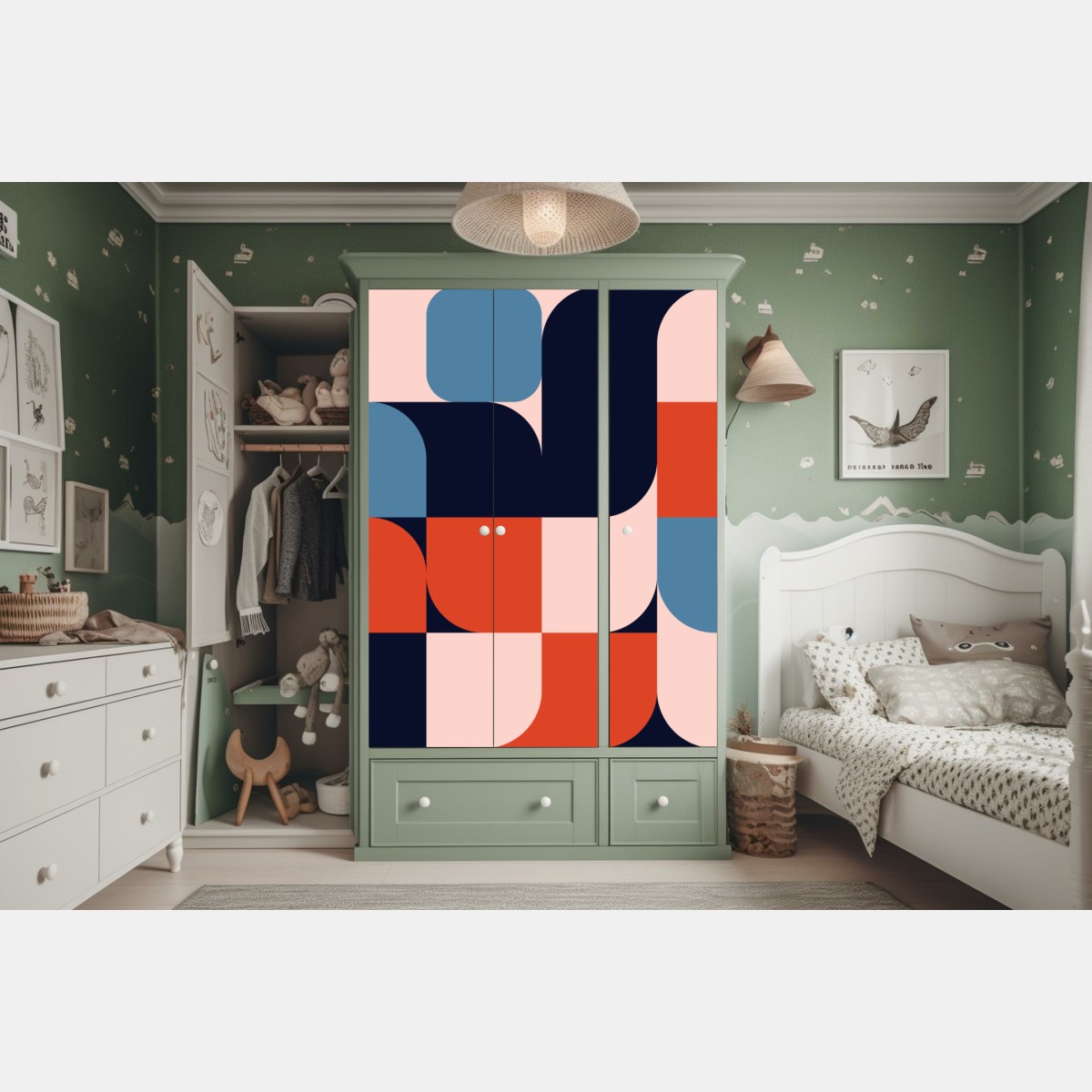 Naklejka na szafę odważny geometryczny wzór retro – Wallissimo® Naklejka na szafę odważny geometryczny wzór retro – Wallissimo®