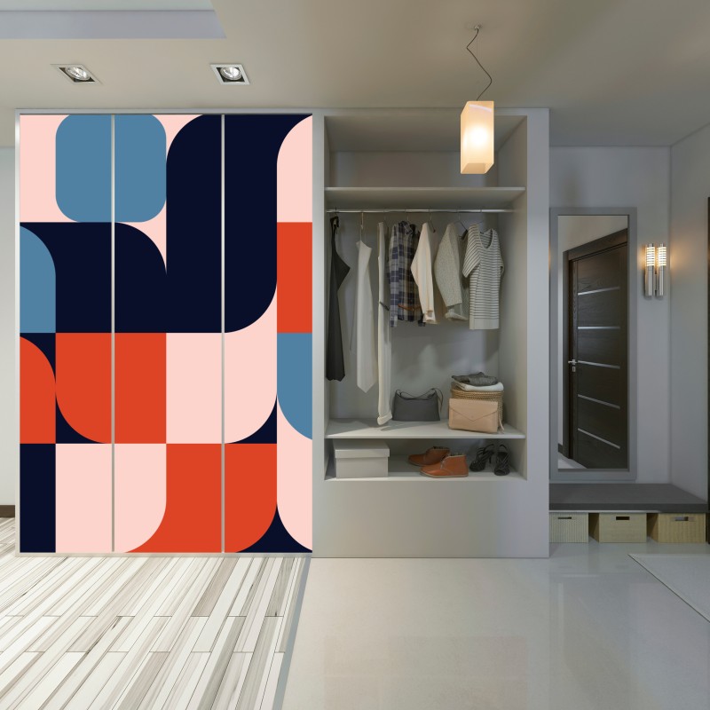 Naklejka na szafę odważny geometryczny wzór retro – Wallissimo® Naklejka na szafę odważny geometryczny wzór retro – Wallissimo®