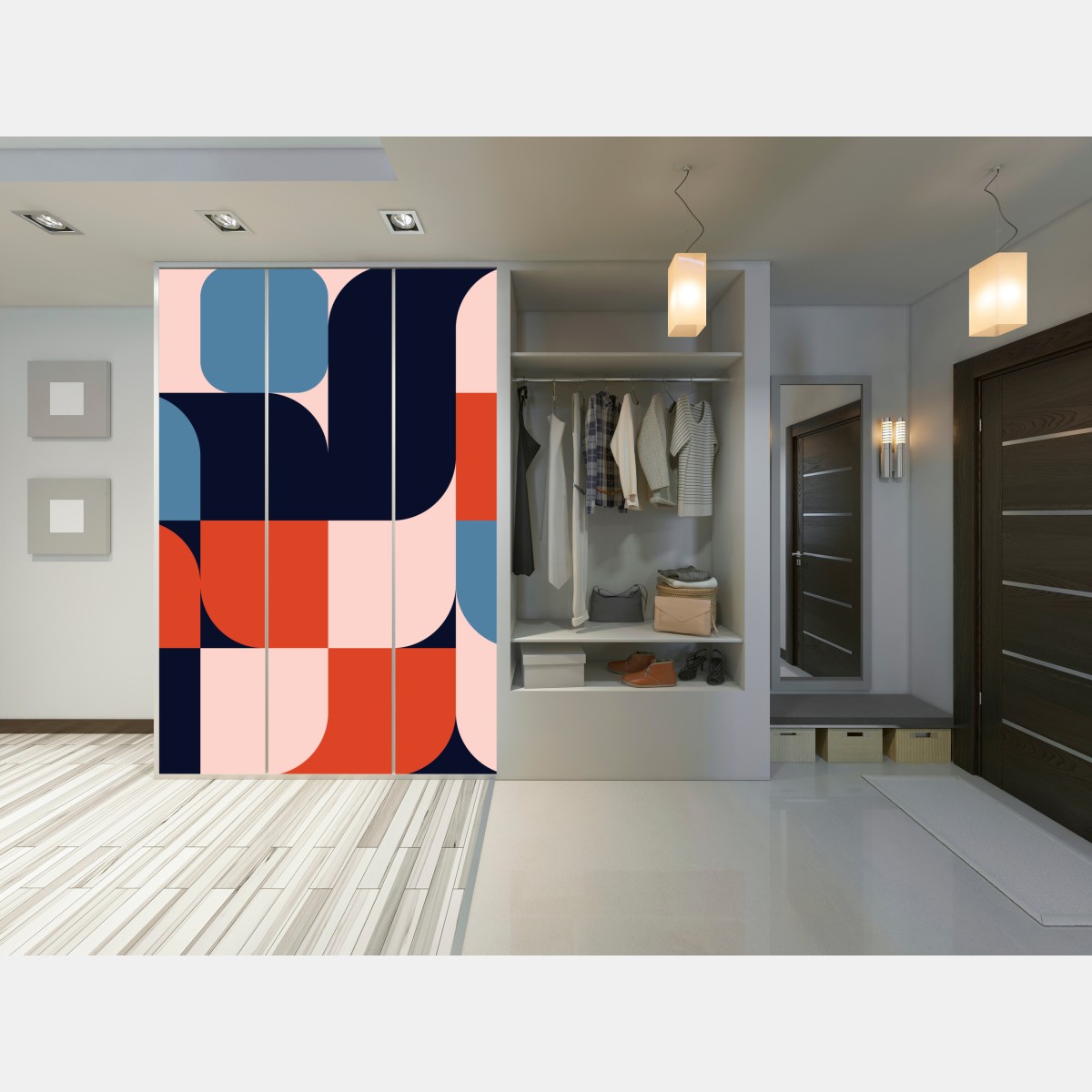 Naklejka na szafę odważny geometryczny wzór retro – Wallissimo® Naklejka na szafę odważny geometryczny wzór retro – Wallissimo®