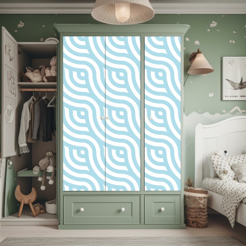 Naklejka na szafę miękki turkusowy geometryczny wzór fal – Wallissimo® Naklejka na szafę miękki turkusowy geometryczny wzór fal – Wallissimo®