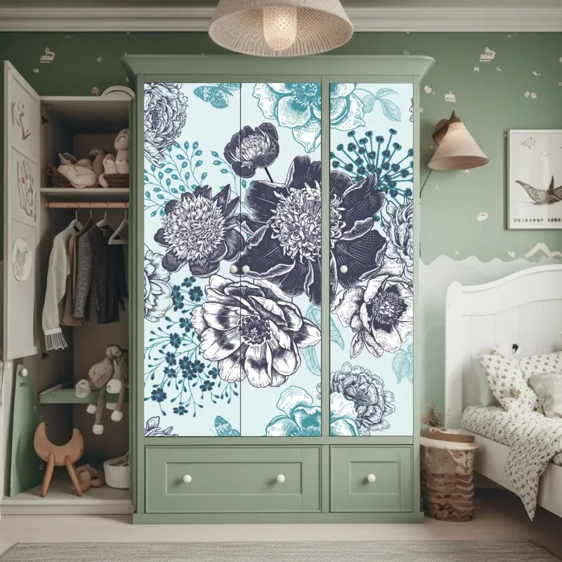 Naklejka na szafę nowoczesna niebieska panorama miejska – Wallissimo®