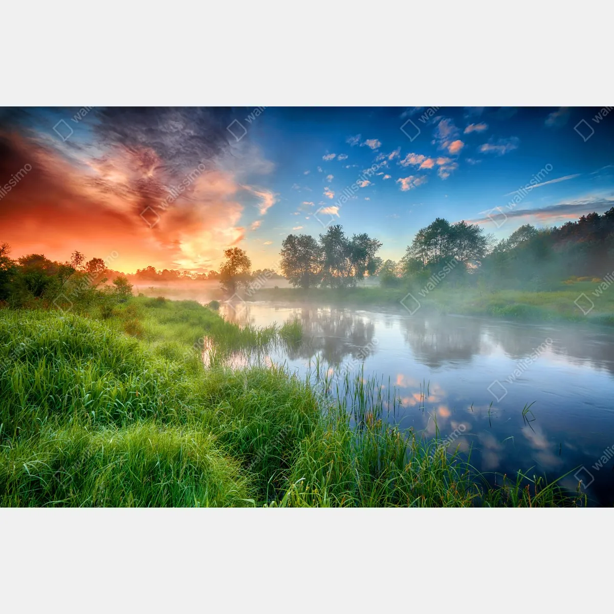 Naklejka na szafę mgła o świcie nad brzegiem rzeki – Wallissimo® Naklejka na szafę mgła o świcie nad brzegiem rzeki – Wallissimo®
