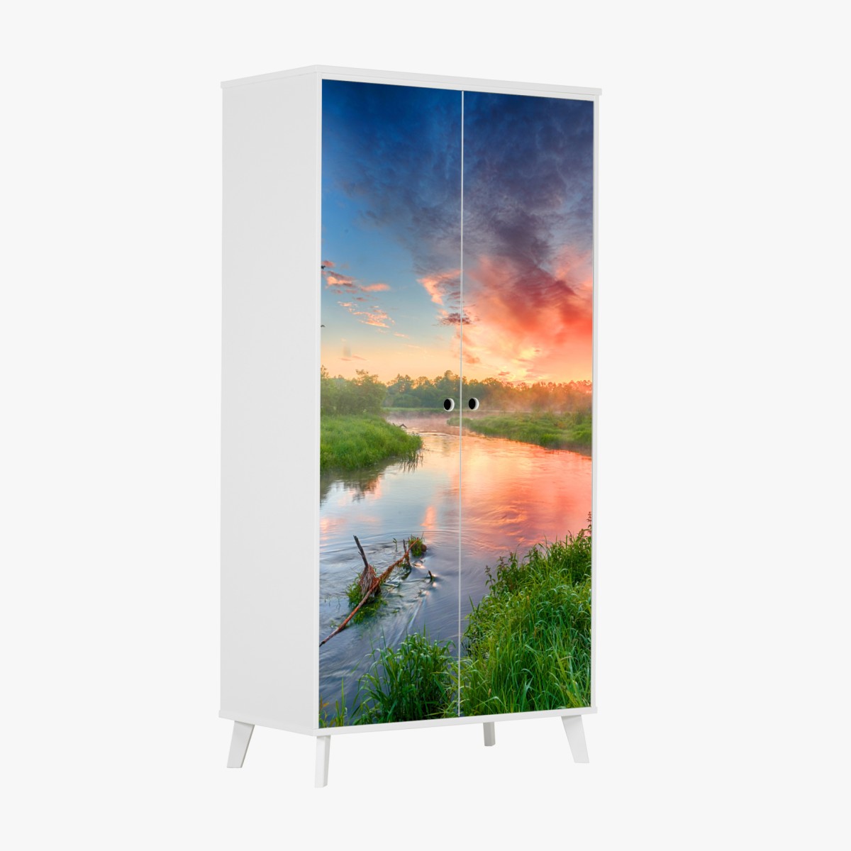 Wardrobe sticker sunrise over a misty riverbank