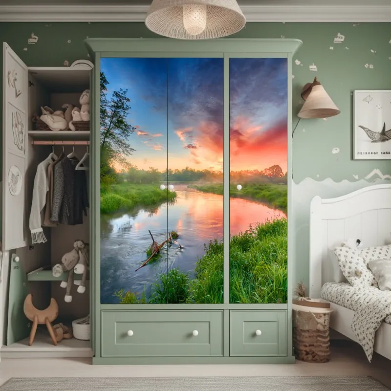 Naklejka na szafę mglisty las sosnowy – Wallissimo®