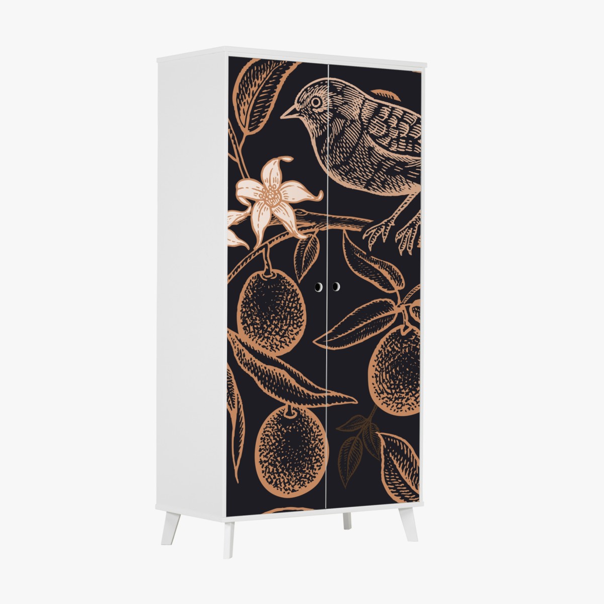 Wardrobe sticker vintage bird and citrus botanical pattern