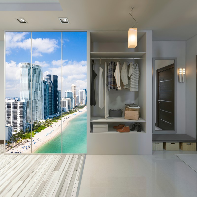 Naklejka na szafę turkusowa linia brzegowa z wieżowcami – Wallissimo® Naklejka na szafę turkusowa linia brzegowa z wieżowcami – Wallissimo®