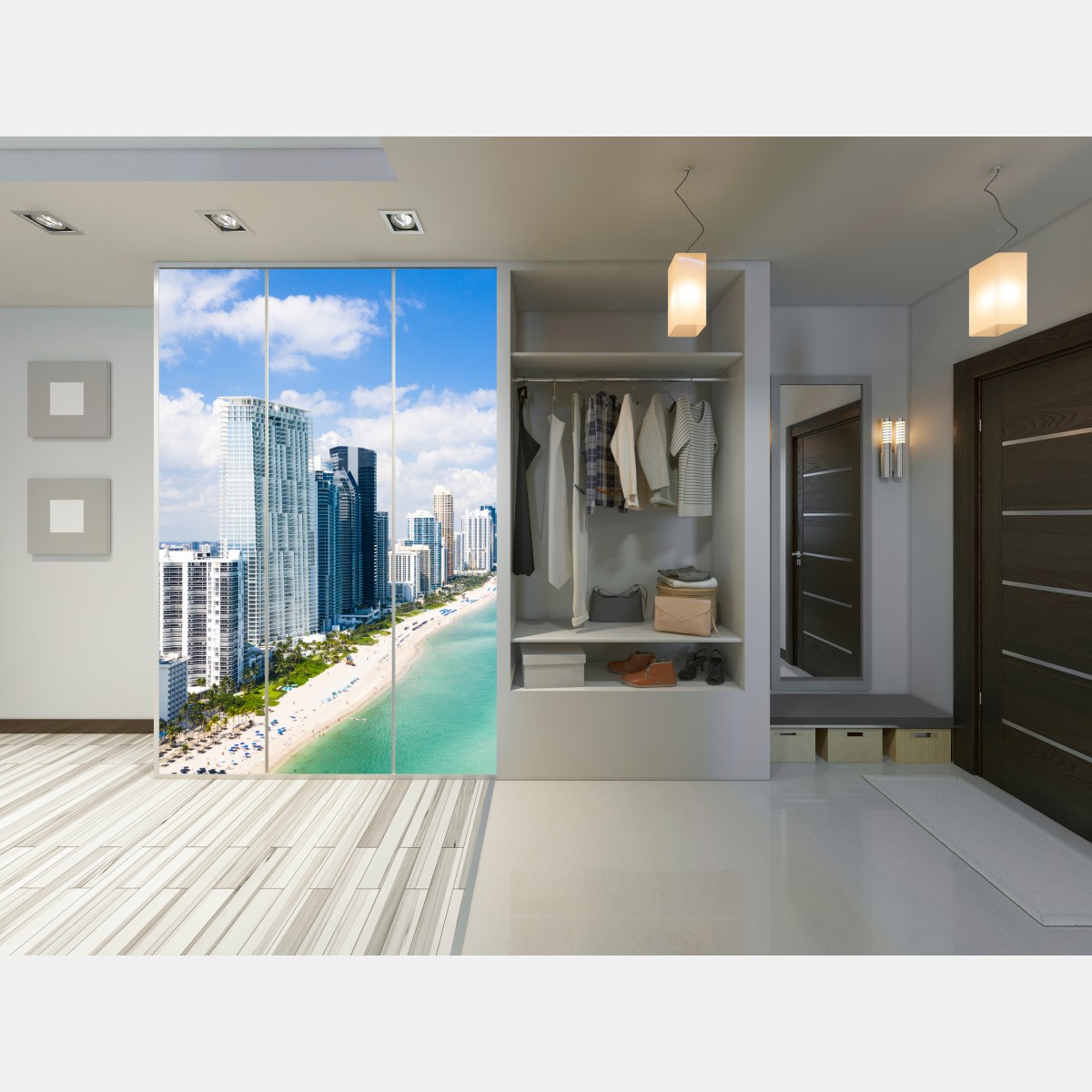 Naklejka na szafę turkusowa linia brzegowa z wieżowcami – Wallissimo® Naklejka na szafę turkusowa linia brzegowa z wieżowcami – Wallissimo®