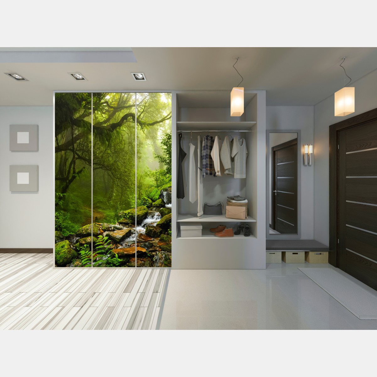 Naklejka na szafę bujny mglisty leśny wodospad – Wallissimo® Naklejka na szafę bujny mglisty leśny wodospad – Wallissimo®
