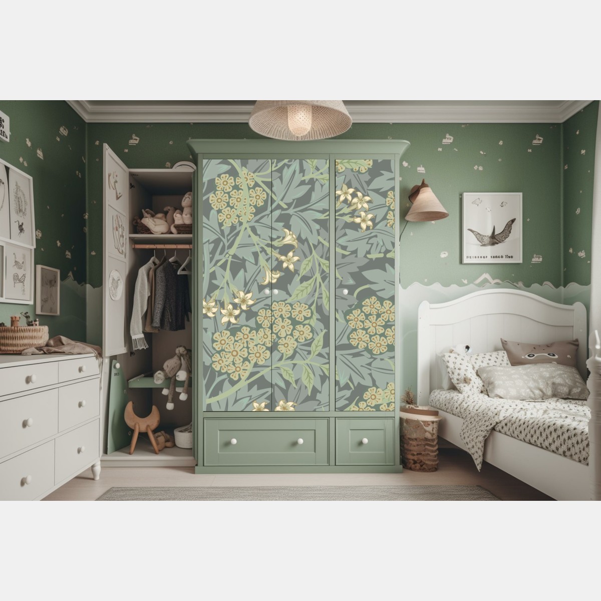 Naklejka na szafę vintage botaniczny wzór kwiatowy – Wallissimo® Naklejka na szafę vintage botaniczny wzór kwiatowy – Wallissimo®