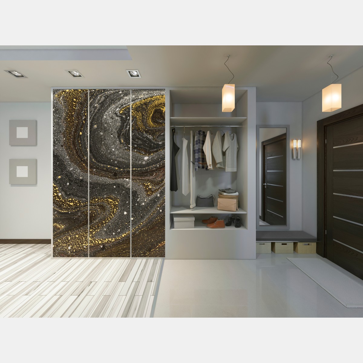 Naklejka na szafę złoto-czarny marmurowy wir abstrakcyjny – Wallissimo® Naklejka na szafę złoto-czarny marmurowy wir abstrakcyjny – Wallissimo®