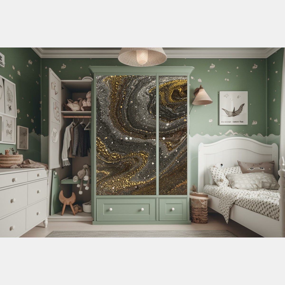 Naklejka na szafę złoto-czarny marmurowy wir abstrakcyjny – Wallissimo® Naklejka na szafę złoto-czarny marmurowy wir abstrakcyjny – Wallissimo®